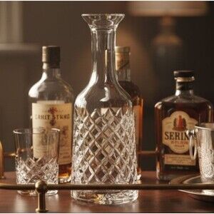 Vintage Crystal Decanter Bottle Diamond Cut Pattern Clear -No Stopper
